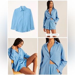 NWT Abercrombie & Fitch Women's Blue Oversized Linen-Blend Shirt XXS